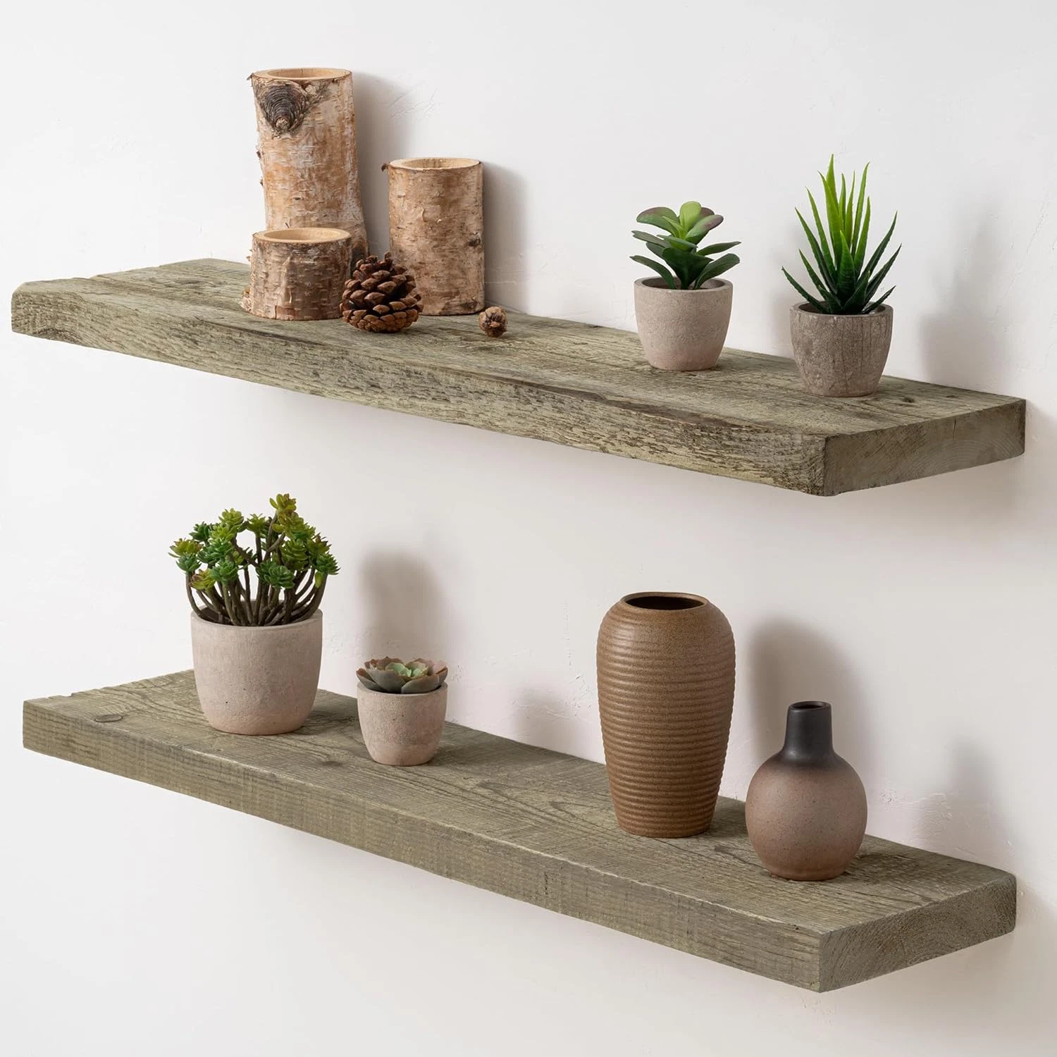 Rustic 8" Deep Reclaimed Barnwood Floating Shelves - Set of 2 in Grey