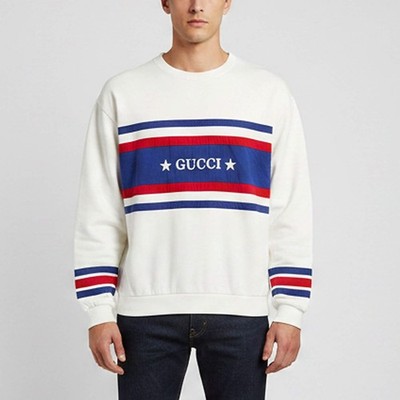 Gucci Off White Sweatshirt aus Baumwolljersey mit Logo-Stickerei und Streifen XL