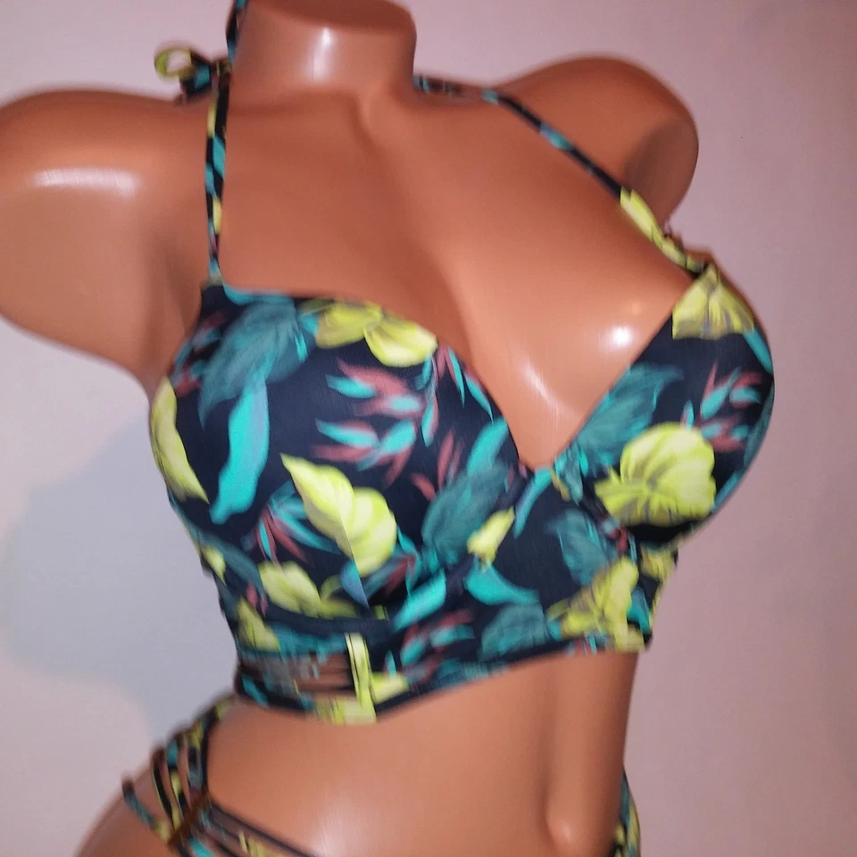 Bikini de natación Victoria Secret 32D Top XS inferior bomba push up negro verde nuevo Foto 3 de 4