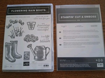 Stampin Up FLOWERING RAIN BOOTS Stamp Set And RAIN BOOTS Dies Watering Pot