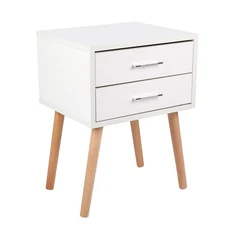 Bedside Table with 2 Drawers Floor Cabinet Bedroom Nightstand Storage White