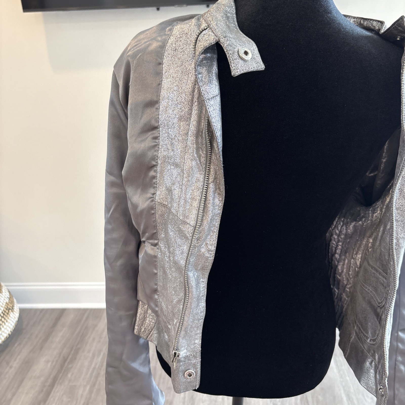 Bebe Cobblestone Silver Pattern Vintage Biker Jac… - image 21