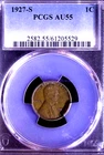 1927-S LINCOLN WHEAT 1C , PCGS AU55