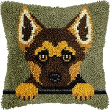 German Shepherd Puppy Latch Hook Kits for Adults , Beginners DIY Throw Pillow...