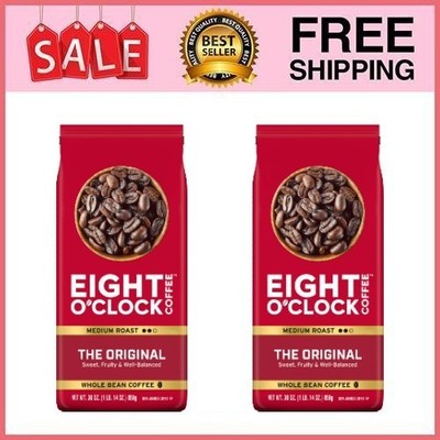 2 Bag Eight O'Clock The Original, Medium Roast, Whole Bean Coffee 30oz Bag