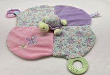 Mary Meyer Turtle Plush Lovey Satin Backing Baby Blanket Floral Rings Teether