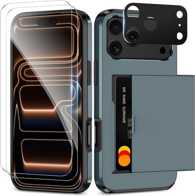 iPhone 17 Pro Wallet Case with Card Holder + 2 Screen Protectors + Lens Protecto