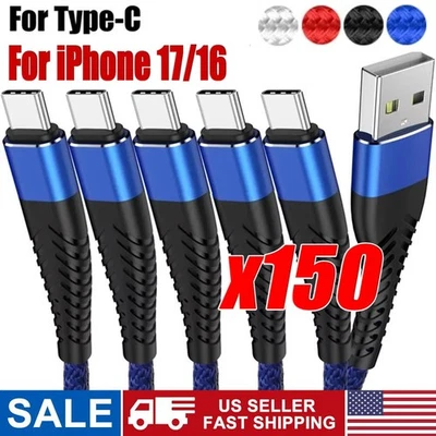Braided USB C Type C Fast Charging Data Cable Cord for iPhone 17 Pro Max 16 lot