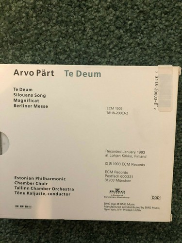 ARVO PART: Te Deum, Estonian Chamber ECM NEW SERIES CD w/ Slip - Picture 2 of 2