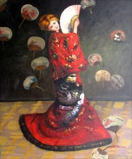 Claude Monet Japanese Lady Repro, Quality Hand Painted Oil Painting 20x24in