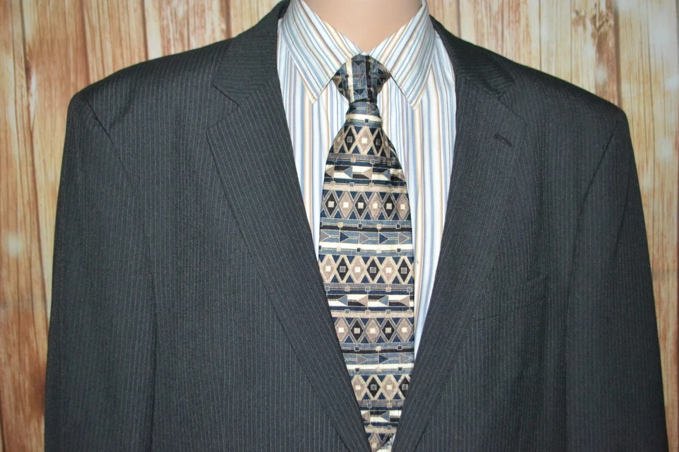 Stafford Men Black Stripes Polyester Viscose 2 Button Suit Sz 50R Wst 46x30 - Image 4 of 4