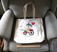 Vtg Canvas Barbara Fairchild Autographed Tote Bag Branson Roy Boy Bear 16.5"x15"
