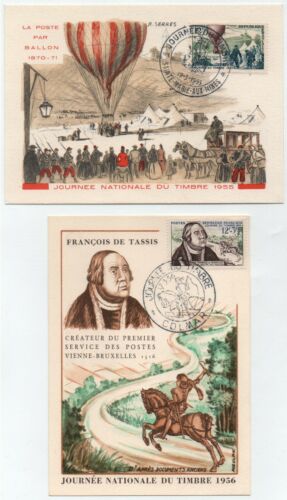 FRANCE - ALSACE / 1955 & 1956 JOURNEE DU STAMP 2 CARDS MAXIMUM FDC - Picture 1 of 2