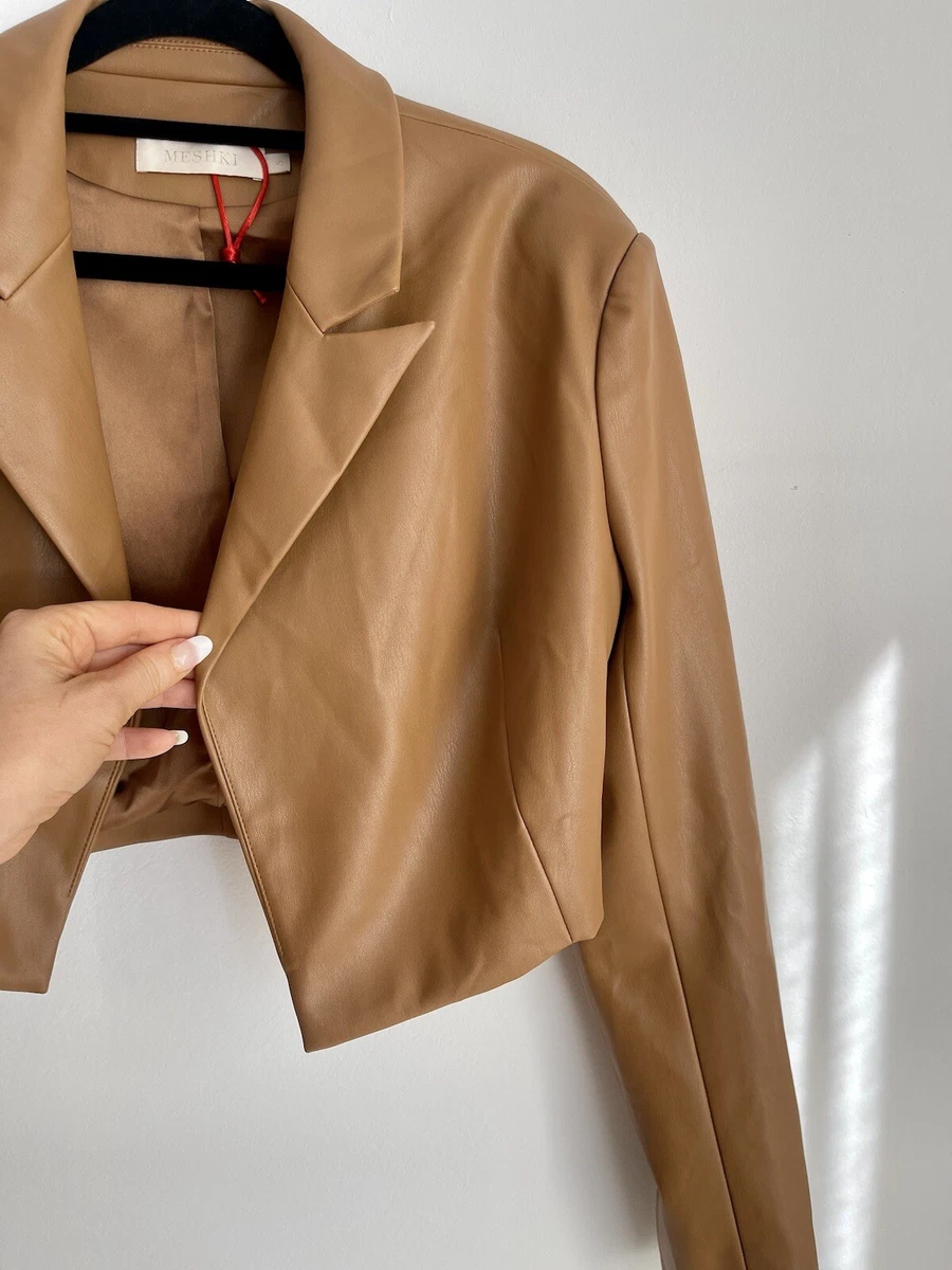 Meshki Faux Leather Cropped Jacket in Tan Brown Size Small 6 8 New without tags