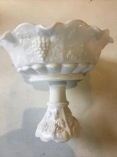 Large Glass White Paneled Grape Fruit Table Compote Dish