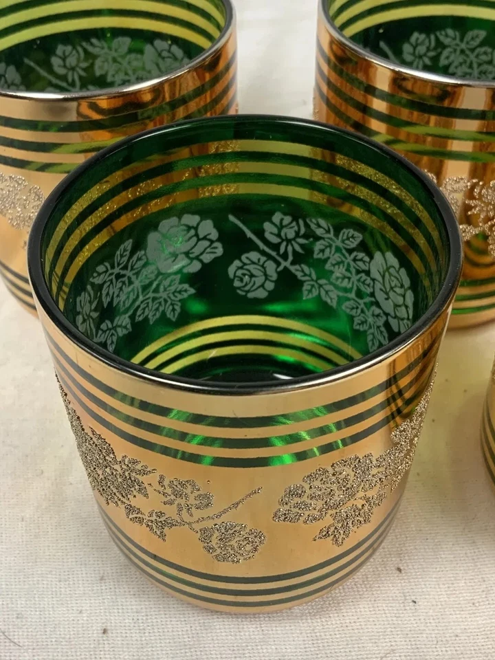 "Juego de 6 vasos de jugo Kyongnam dorado y verde Corea 3,25""" Foto 4 de 4