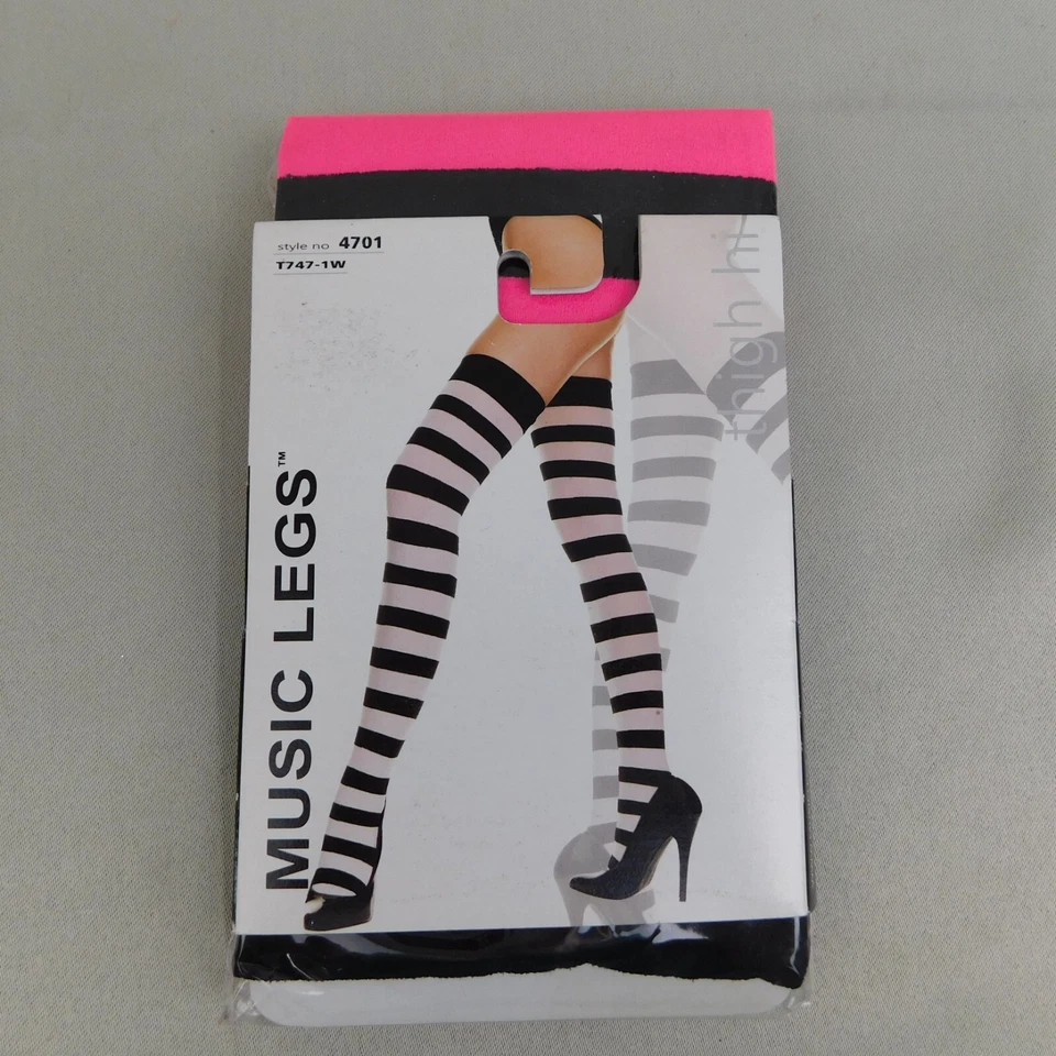 Medias Music Legs 4701 rosa-negro a rayas hasta el muslo Halloween Juegos con disfraces #6640 Foto 2 de 4