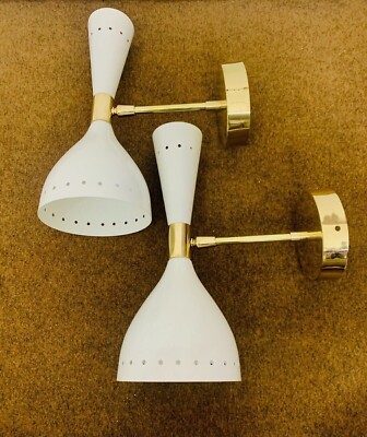 1950's Mid Century Brass Italian Diablo Wall Sconce Light Fixture 2 Bulb Stand