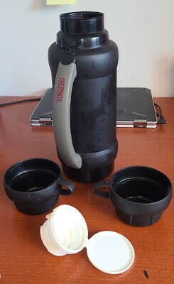 Thermos 1L With 2 cups and 1 bowl. Black | eBay