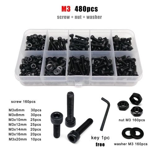 Black Grade 12.9 Steel Hexagon Hex Socket Cap Head Screw Bolt Nut Kit M1.6 to M8 - Picture 13 of 17