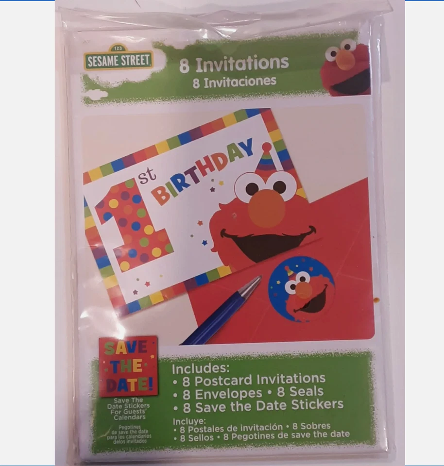 Sesame Street Elmo 1st Birthday Invitations 8ct ~Party Decoration Favor Supplies - Image 2 of 4