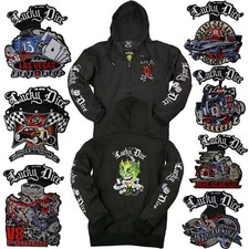 Felpa con cappuccio e zip uomo Lucky Dice nera con ricamo fantasia a scelta