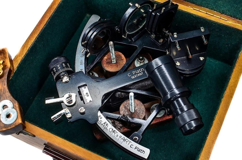 Vintage C Plath aspecto antiguo negro 9" sextante náutico 1712 totalmente funcional REGALO Foto 3 de 4