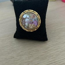 Antique 1940s Fragonard Limoges Porcelain Brooch/The Courting Couple/Gilt Edges