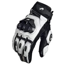 Genuine Leather Motorcycle Gloves Racing Motocross Protective Gear Black White