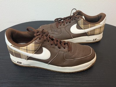Nike Air Force 1 Shoes Mens Size 13 Brown Plaid Leather Low Top DV0791-200
