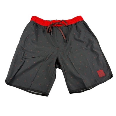 Dixxon Flannel Co. Mens S Chad 7'' Hybrid Board Shorts Black Red Crossbones Biker