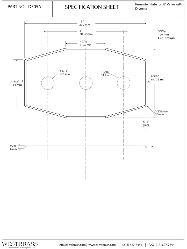 Placa de remodelación de tres agujeros, cromo pulido, D505-26, paquete de 1 Foto 2 de 4
