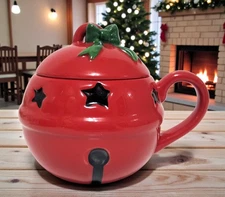 Pottery Barn Figural Jingle Bell Mug 22 OZ NIB Stoneware Christmas Holiday