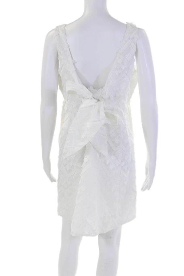 Vestido Cynthia Rowley para mujer sin mangas cuello en V flecos bordado blanco mediano Foto 3 de 4