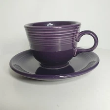 Retired Color: Fiestaware Cup and Saucer, Plum Purple, Fair Condition