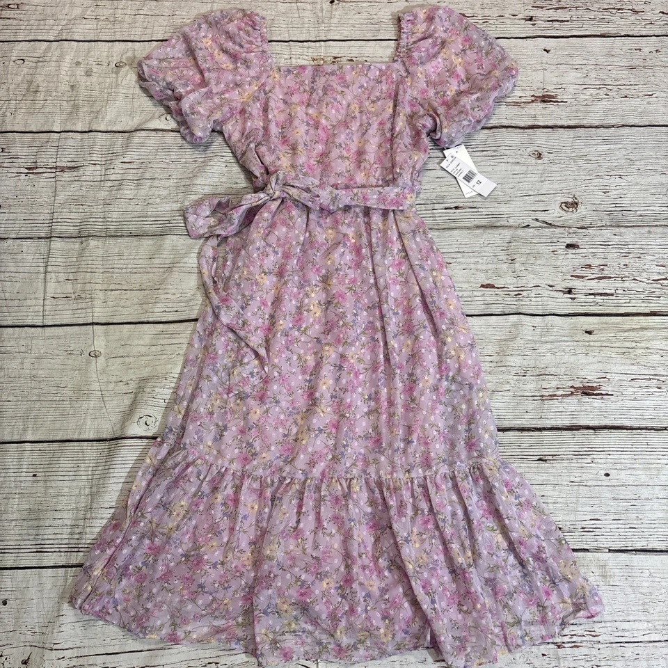 Vestido Julia Jordan Para Mujer Talla 12 Rosa Lila Floral Manga Corta Midi Corbata Frontal Foto 2 de 4