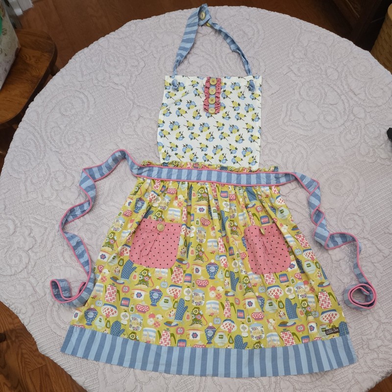 Matilda Jane Adult Apron Dinner Time Flour Sugar Cookies Print Ruffle Pockets 