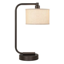 Desk Lamps for Home Office with USB Charging Port Fabric Shade Bedroom Bronze
