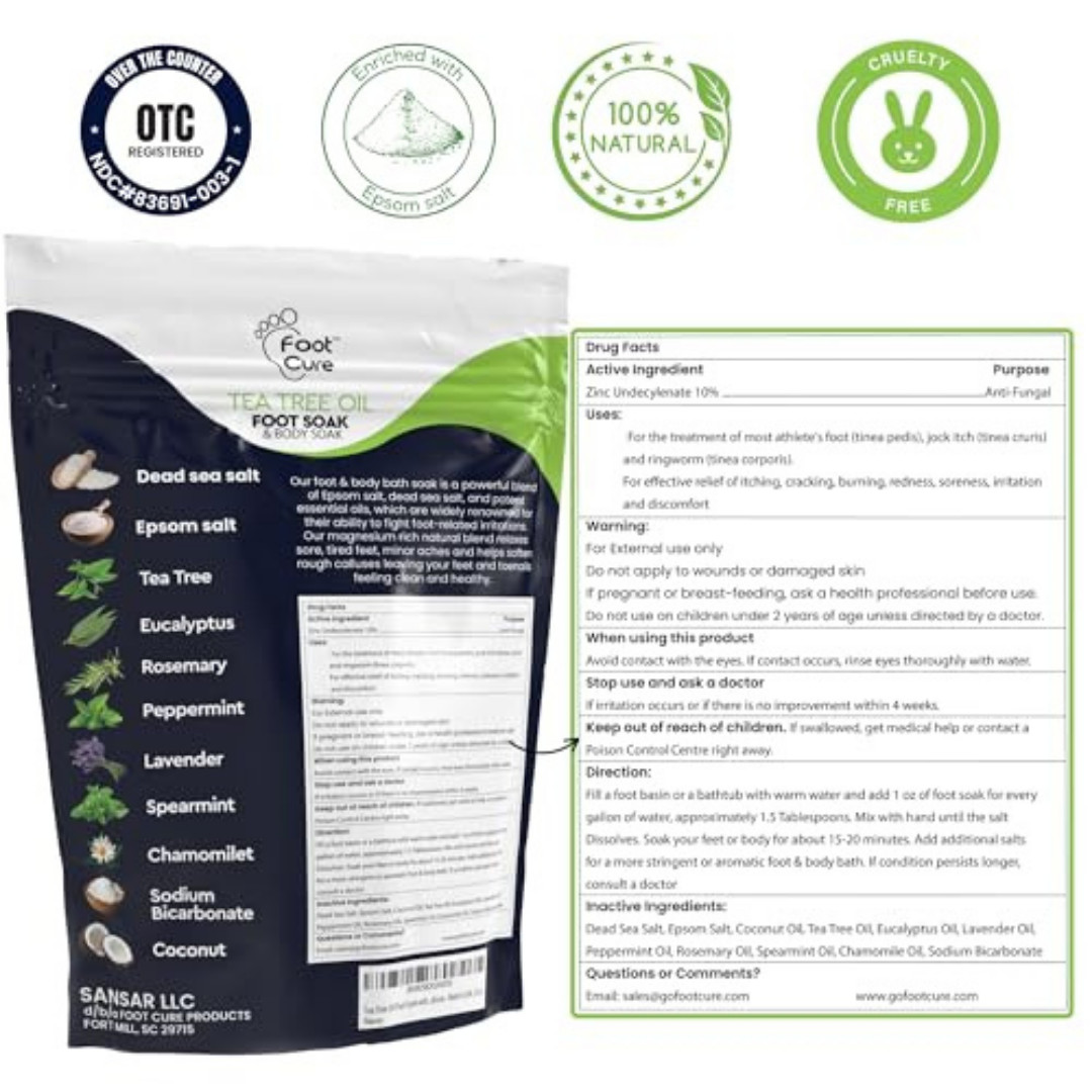 Tea Tree Oil Foot Soak with Epsom Salt - for Toenail Repair, Athletes Foot, Soft