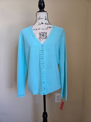 Oscar de la Renta cardigan womens L light blue button front 