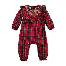 Mud Pie Kids Christmas Red Tartan Plaid and Floral Baby Girls 1 Pc Set