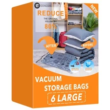 Juego De 6 Bolsas Para Guardar Ropa Al Vacío 32 x 24 Pulgadas Grandes Viaje Set