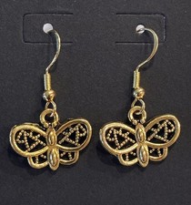 Gold Butterfly Dangle Earrings Boho Style With Gift Bag Filigree Wings