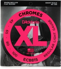 D'Addario XL Chromes Flatwound Bass Guitar Strings -.045-.100 Regular Light,