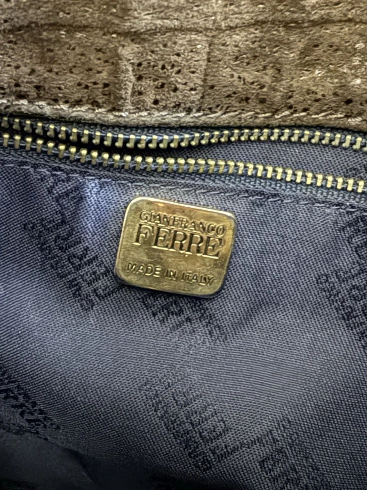 Bolso de Hombro Vintage Gianfranco Ferre Marrón Gamuza Cartera Foto 4 de 4