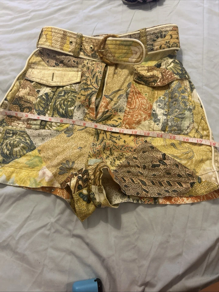ZIMMERMANN $548 Natura Floral Belted Alemais Linen Pleated Lined Shorts Size 0 - Image 3 of 4
