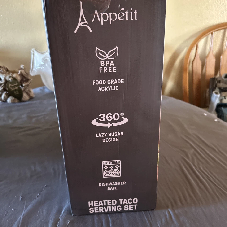 Appétit Heated Taco Serving Set Ceramic Taco Tuesday Lazy Susan Style New In Box - Image 2 of 4