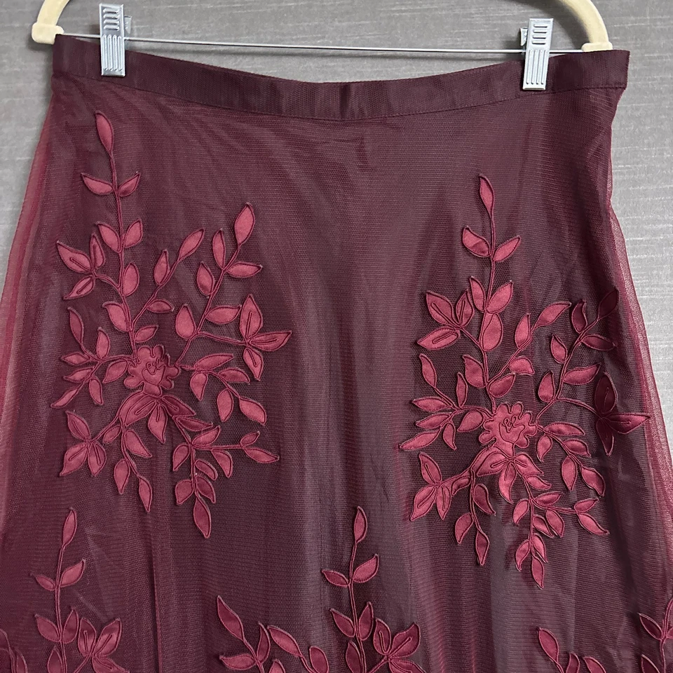 Falda Vintage Chetta B 14 Borgoña Maxi Tul Floral Noche Formal Vacaciones Encaje Foto 2 de 4