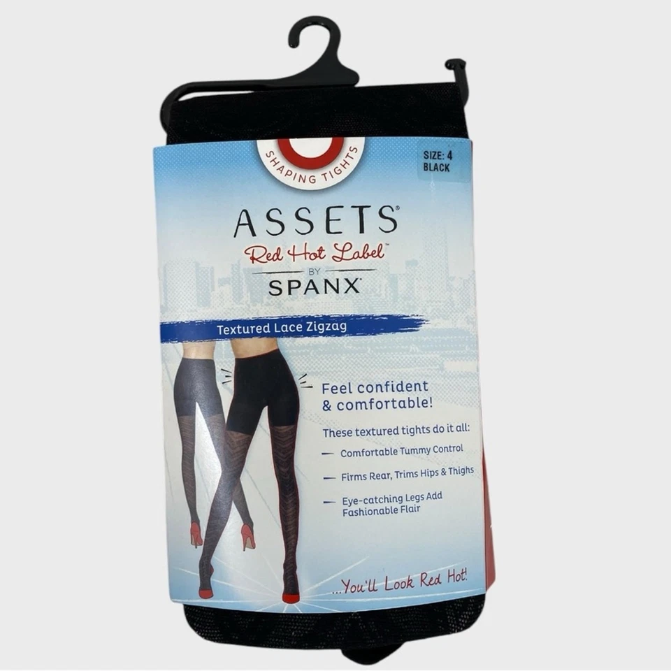 Medias Spanx Red Hot Label negras con control de barriga encaje texturizado en zig zag talla 4 nuevas con etiquetas Foto 2 de 4