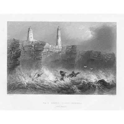 NASS SANDS LIGHTHOUSE Near Bristol - Antique Print 1842